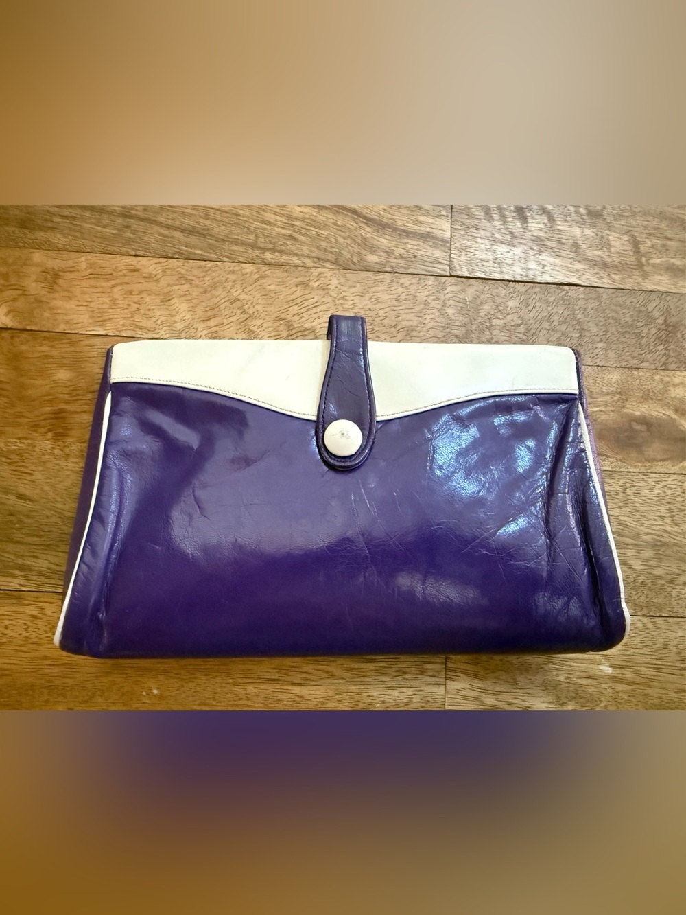 Vintage Purple and Cream Leather Clutch Bag